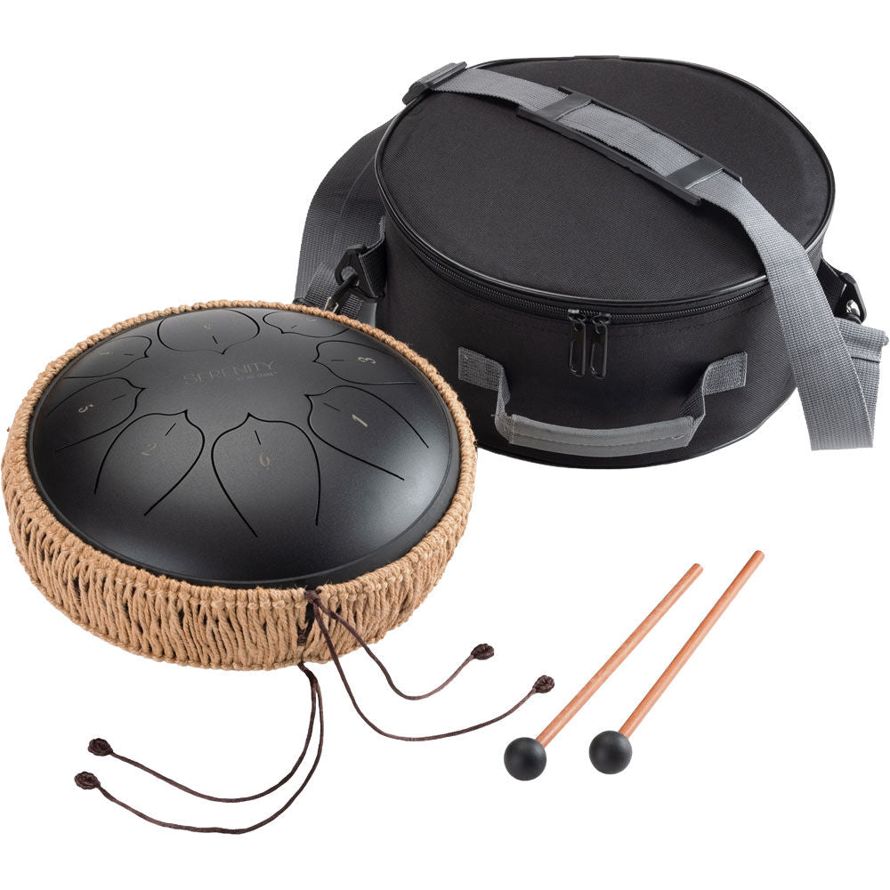 On Stage 10" Serenity Series 8-Note Steel Tongue Drum - Black, Carbon Steel, C Major Pentatonic, Includes Mallets & Carry Bag — view 3