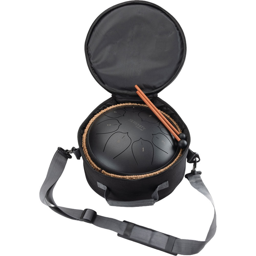 On Stage 10" Serenity Series 8-Note Steel Tongue Drum - Black, Carbon Steel, C Major Pentatonic, Includes Mallets & Carry Bag — view 5