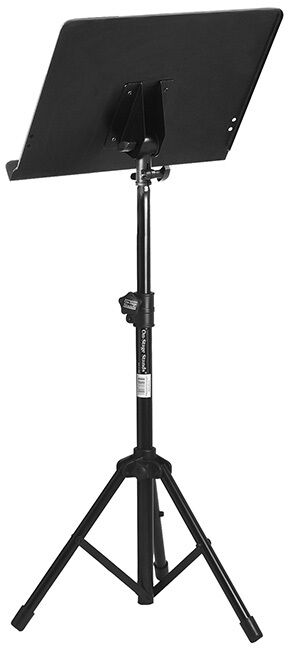 On Stage Orchestral Sheet Music Stand, Adjustable Height 24"-45", Folding Tripod Base, 13.5"x19" Bookplate, Black Powder Coat Finish — view 2