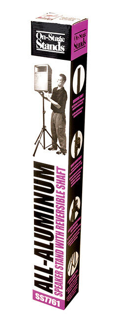 On Stage Aluminium Speaker Stand with Reversible Shaft, Height 44"-80", 120 lbs Capacity, Black Finish — view 2