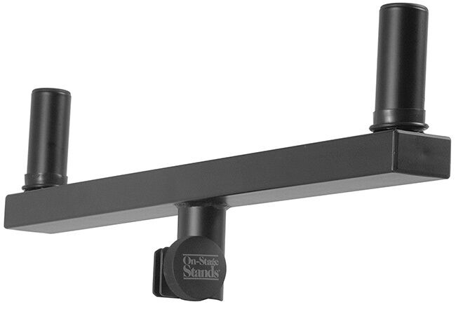 On Stage Dual Pole Mount Speaker Bracket for 2 Cabinets, Steel, 60 lbs Capacity, 1-3/8" Inserts, 20" Length, Black Finish