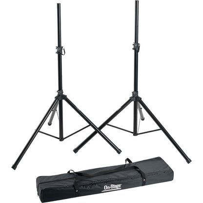 On Stage Speaker Stand Pack with Carry Bag for 2 Speakers, Adjustable Height, Heavy-Duty Construction