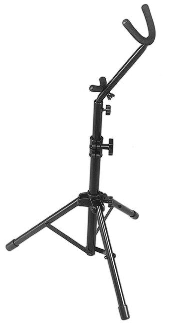 On Stage Adjustable Tall Alto/Tenor Saxophone Stand, Black Powder Coat Finish, 36"-48" Height, Tripod Base, Holds 1 Instrument
