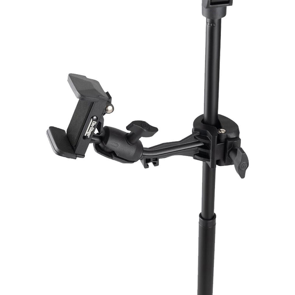 On Stage TCM500 Smartphone Holder for Mic Stands - Adjustable Clamp, 360° Pan, Fits Phones 2.37" - 4", Black