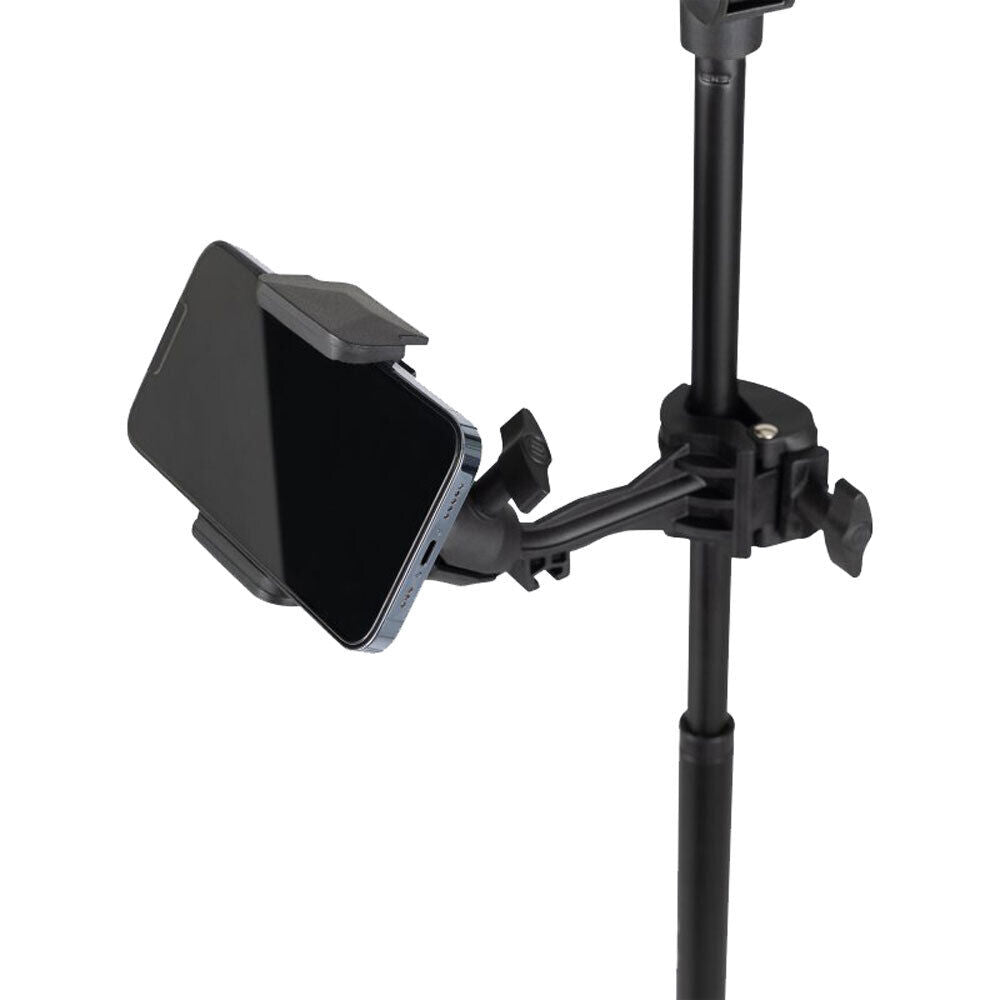 On Stage TCM500 Smartphone Holder for Mic Stands - Adjustable Clamp, 360° Pan, Fits Phones 2.37" - 4", Black — view 2