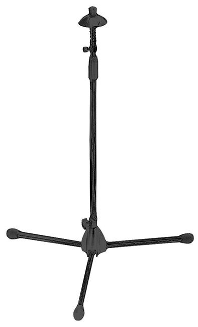 On Stage Trombone Stand with Spring-Loaded Bell Support, Adjustable Height 29"-47", 22" Base Spread, Black Powder Coat Finish