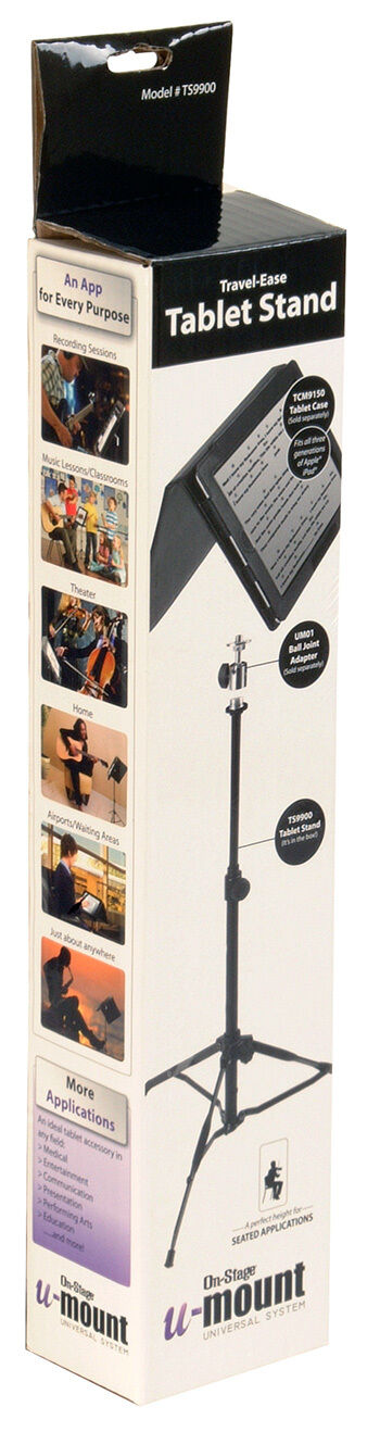 On Stage OSTS9900 U-Mount Tablet Stand, Adjustable Height 16.5" - 27", Compact Tripod Design for Musicians, Lightweight and Portable — view 3