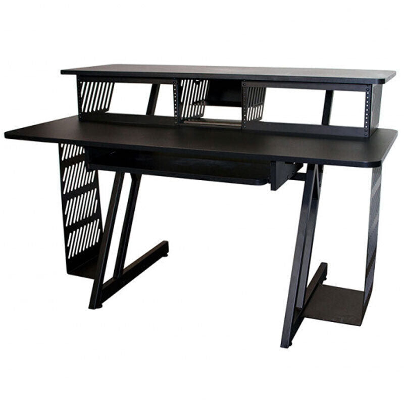 On Stage WS7700 Professional Large Studio Workstation, Black, Ergonomic Design, Heavy-Duty Z-Frame, 6U Rack Space, Dimensions: 56" x 32" x 38" — view 2