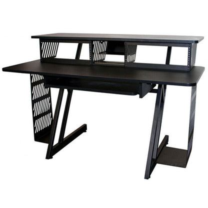 On Stage WS7700 Professional Large Studio Workstation, Black, Ergonomic Design, Heavy-Duty Z-Frame, 6U Rack Space, Dimensions: 56" x 32" x 38" — view 2