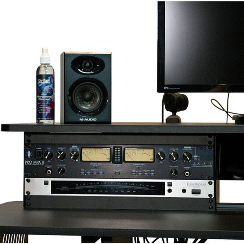 On Stage WS7700 Professional Large Studio Workstation, Black, Ergonomic Design, Heavy-Duty Z-Frame, 6U Rack Space, Dimensions: 56" x 32" x 38" — view 6