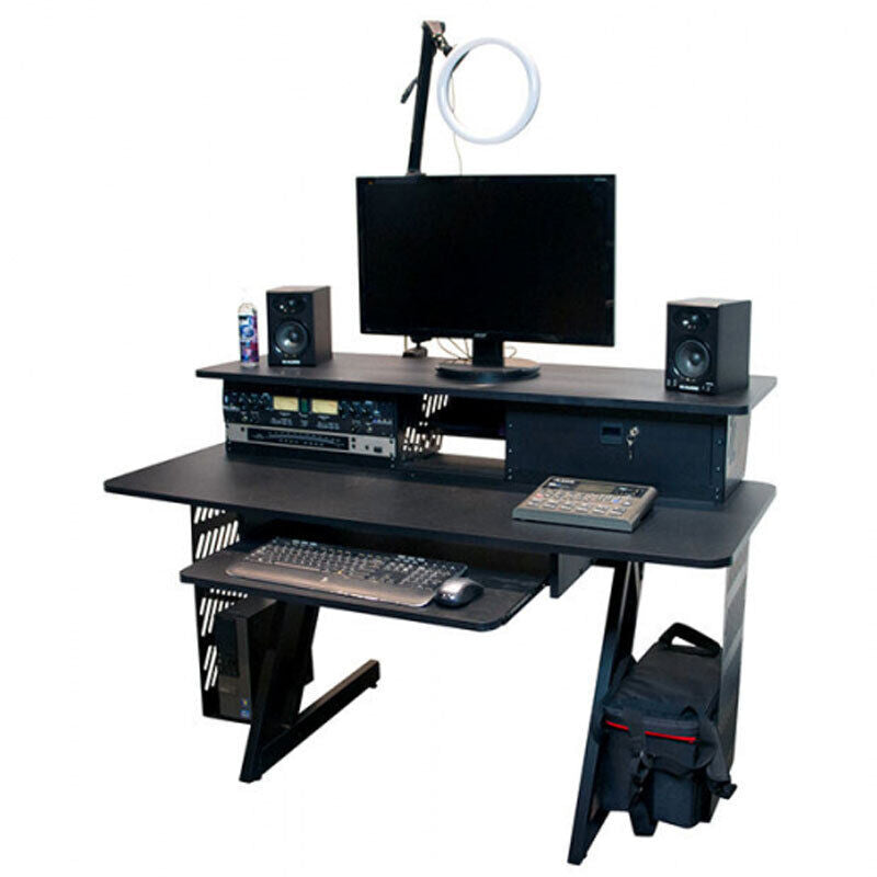 On Stage WS7700 Professional Large Studio Workstation, Black, Ergonomic Design, Heavy-Duty Z-Frame, 6U Rack Space, Dimensions: 56" x 32" x 38" — view 4