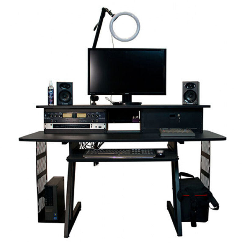 On Stage WS7700 Professional Large Studio Workstation, Black, Ergonomic Design, Heavy-Duty Z-Frame, 6U Rack Space, Dimensions: 56" x 32" x 38" — view 3