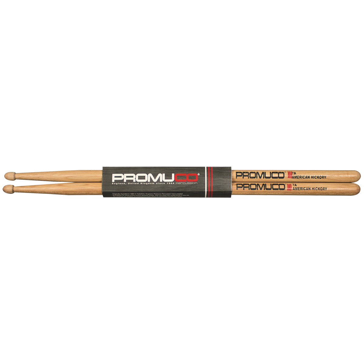 Promuco 18017A American Hickory 7A Drumsticks, Wood Tip, 39.7cm Length, 1.4cm Diameter — view 3
