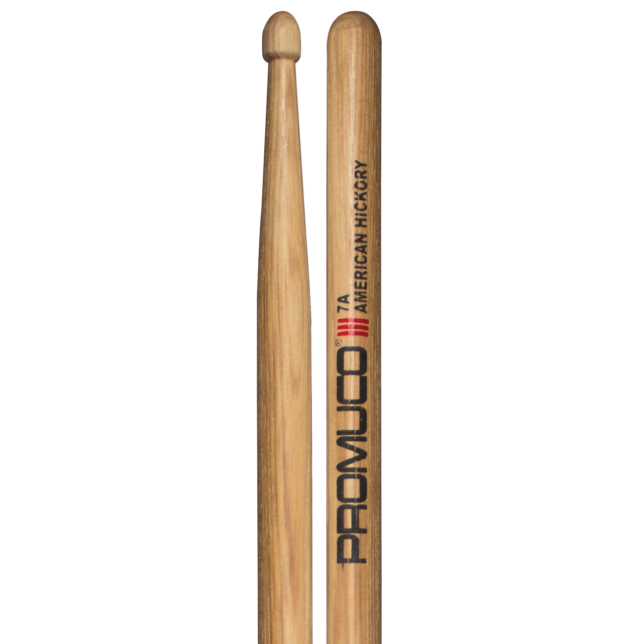 Promuco 18017A American Hickory 7A Drumsticks, Wood Tip, 39.7cm Length, 1.4cm Diameter