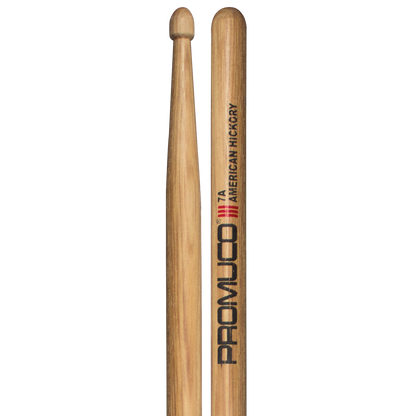 Promuco 18017A American Hickory 7A Drumsticks, Wood Tip, 39.7cm Length, 1.4cm Diameter