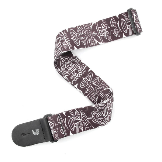 2 Inch Woven Guitar Strap, Tiki Totem Pole - Black & White, by D'Addario