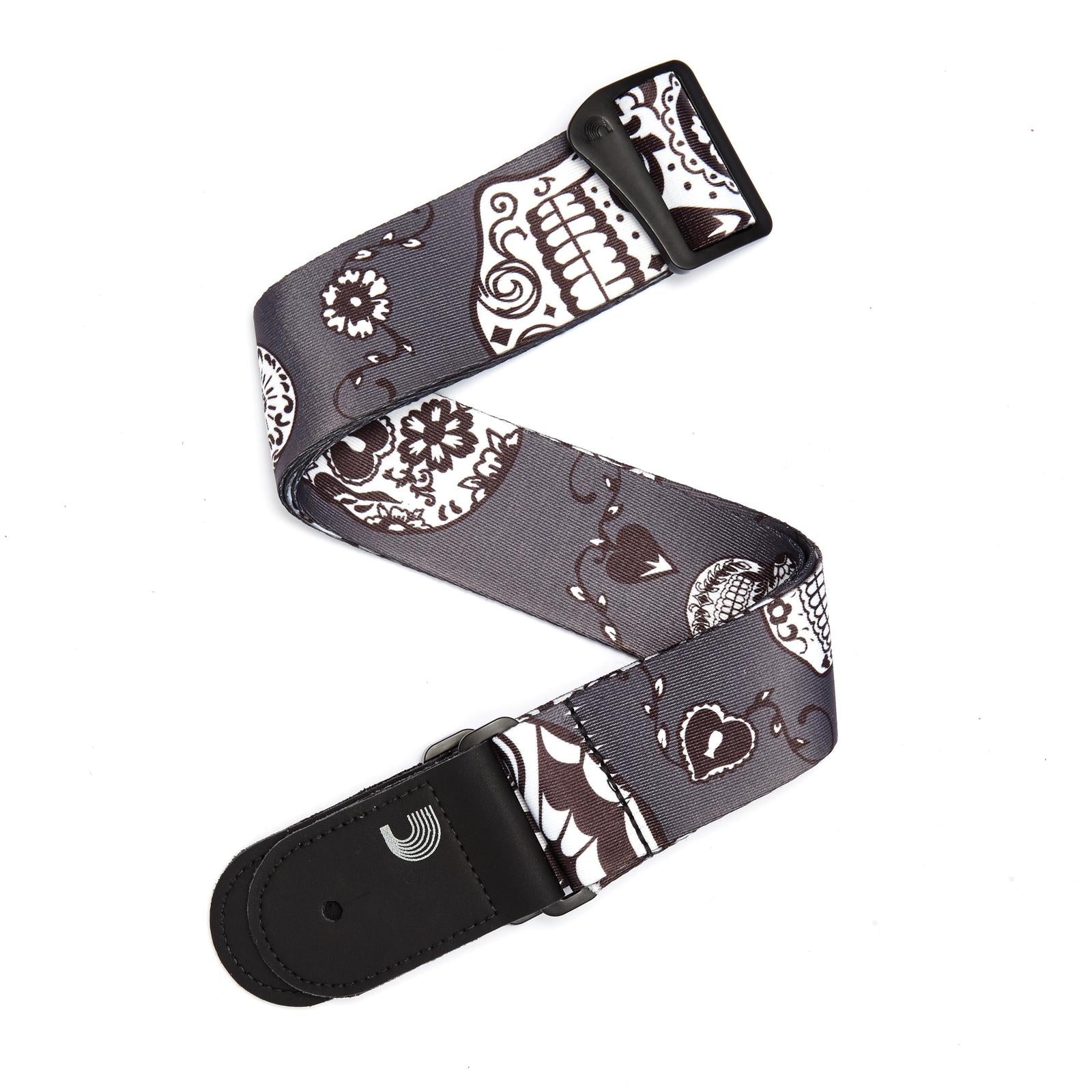 2 Inch Woven Guitar Straps, Sugar Skulls - Black, by D'Addario