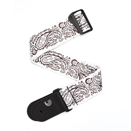2 Inch Woven Guitar Strap, Paisley - White, by D'Addario