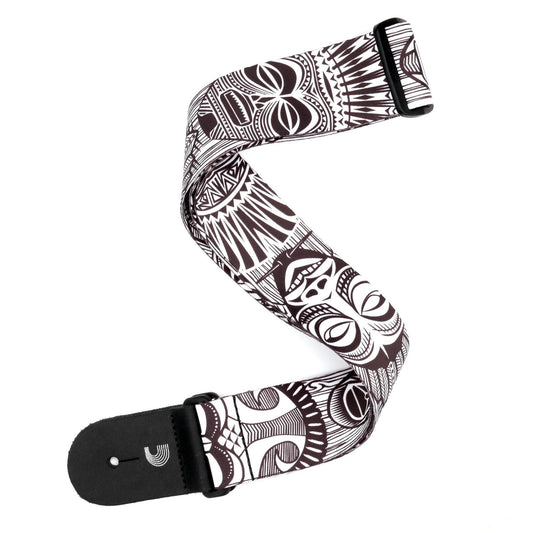 Polyester Guitar Strap, African Masks, Black and White, by D'Addario