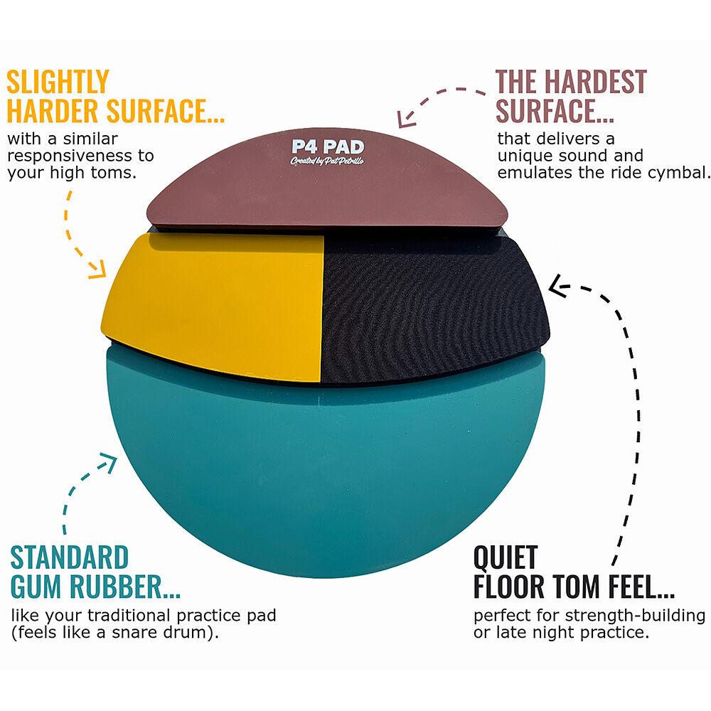 Pat Petrillo P4 Multi-Surface Practice Pad - 12" Diameter, 4 Surfaces, Silicone & Rubber, Portable Drumming Tool — view 2