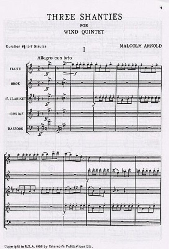 Arnold - 3 Shanties For Wind Quintet Score
