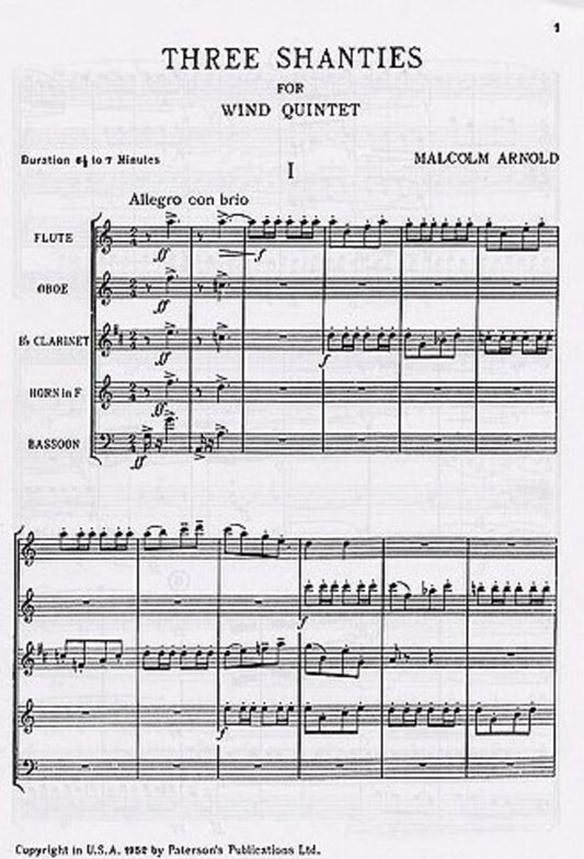 Arnold - 3 Shanties For Wind Quintet Score