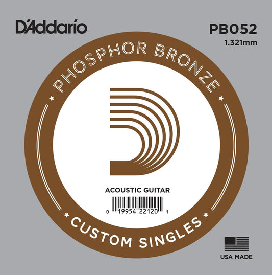 D'Addario PB052 Phosphor Bronze Wound Acoustic Guitar Single String, .052