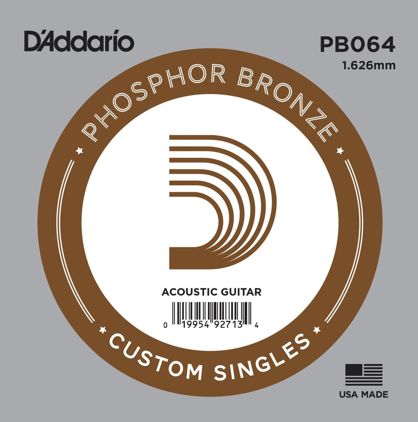D'Addario PB064 Phosphor Bronze Wound Acoustic Guitar Single String, .064