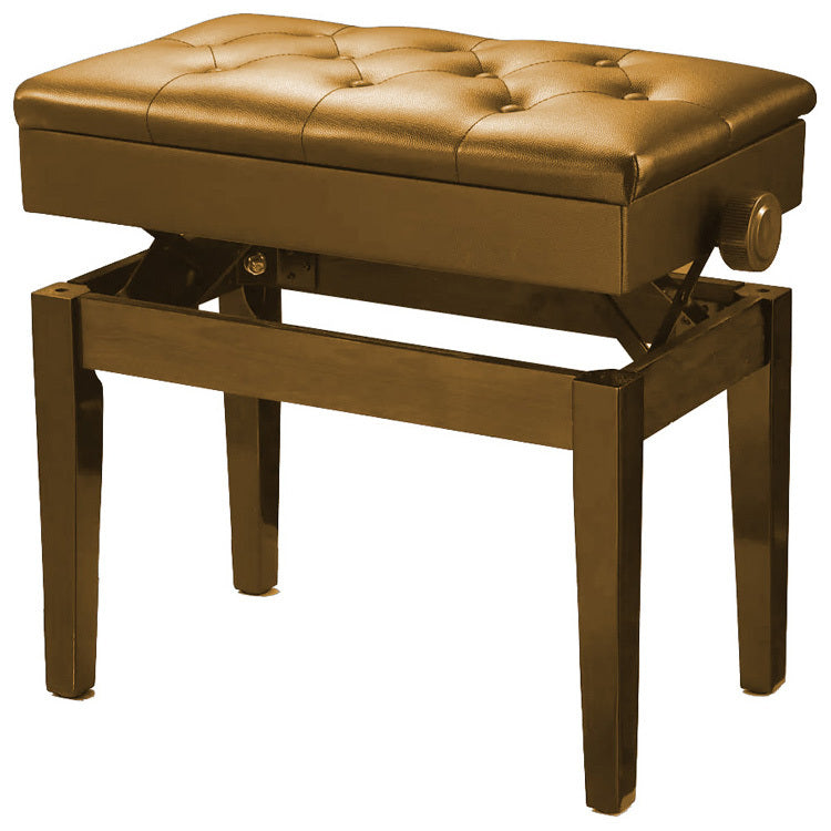 Pro Height Adjustable Piano Stool with Storage, Satin Walnut, Vinyl Padded Seat, Dimensions: 56cm L x 33cm W, Height 48-58cm
