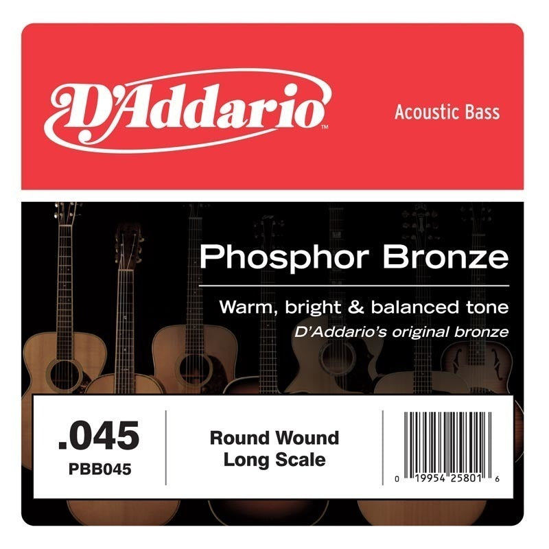 D'Addario PBB045 Phosphor Bronze Acoustic Bass Single Strings Long Scale, .045