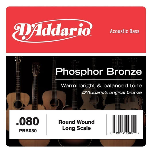 D'Addario PBB080 Phosphor Bronze Acoustic Bass Single Strings Long Scale, .080
