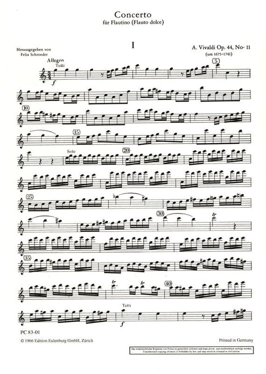 Vivaldi - Concerto C Major Op 44/11 Rv443 Solo Recorder Part (Eulenburg)
