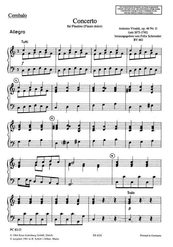 Vivaldi - Concerto C Major Op 44/11 Rv443 Harpsichord Part (Eulenburg)
