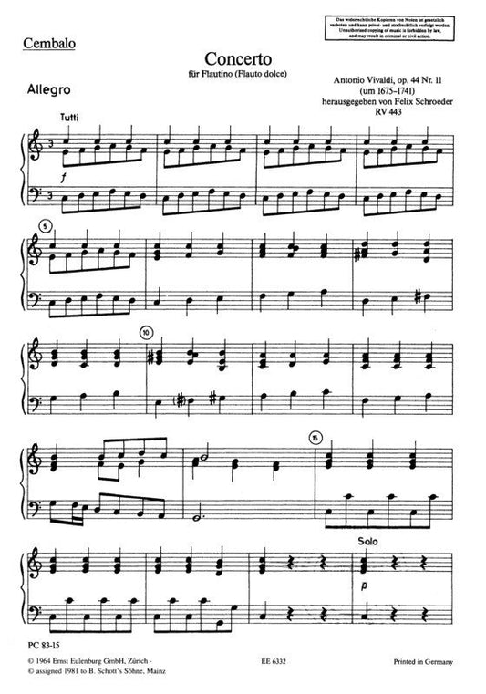 Vivaldi - Concerto C Major Op 44/11 Rv443 Harpsichord Part (Eulenburg)