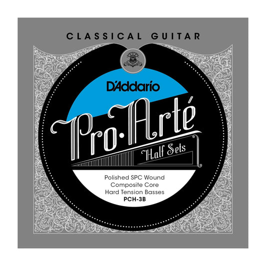 D'Addario PCH-3B Pro-Arte Semi-Polished Silver Plated Copper on Composite Core Classical Guitar Half Set, Hard Tension