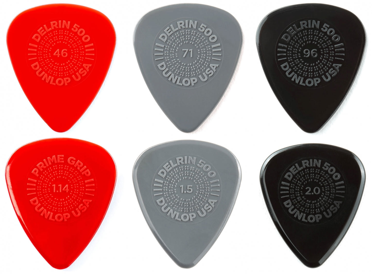 6 x Jim Dunlop Prime Grip DELRIN 500 Variety Gauge Guitar Picks 450R
