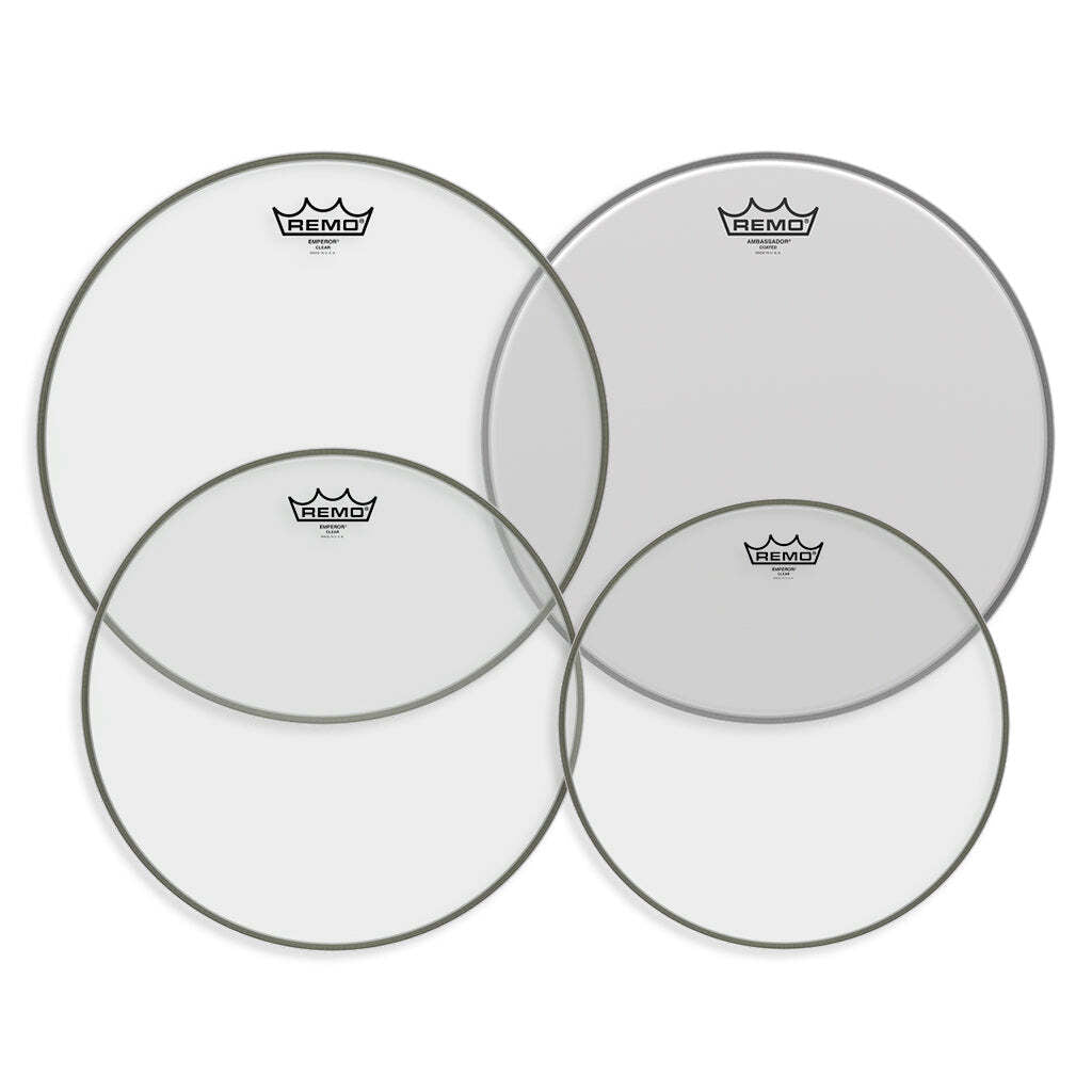 Remo Pro Pack Emperor Clear 10" 12" 14" FREE 14'' Ambassador Coated
