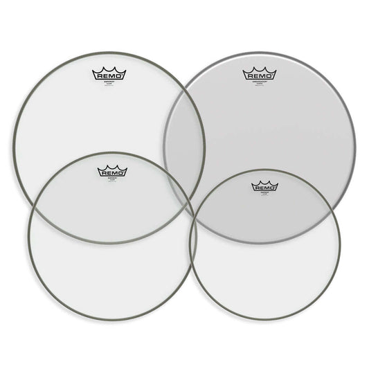 Remo Pro Pack Emperor Clear 10" 12" 14" FREE 14'' Ambassador Coated