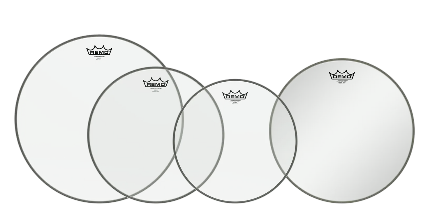 Remo Pro Pack Ambassador Clear Rock Drum Heads 12", 13", 16" + 14" Snare Side Head