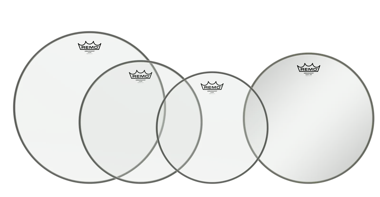 Remo Pro Pack Ambassador Clear Rock Drum Heads 12", 13", 16" + 14" Snare Side Head