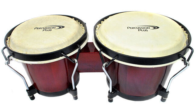 Percussion Plus 6" & 6-3/4" Wooden Bongos Gloss Red Lacquer Finish