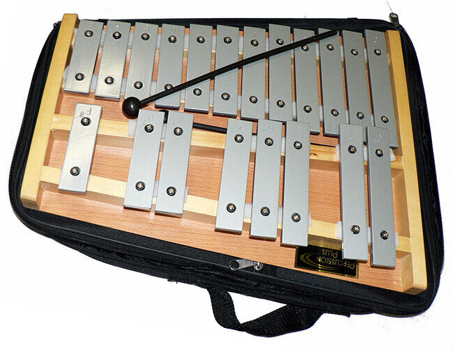 Percussion Plus 20-Note Glockenspiel with Natural Wood Frame, Metal Keys, Beaters, and Carry Bag