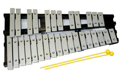 Percussion Plus 30-Note Glockenspiel with Black Wood Frame, Natural Metal Keys, Beaters, and Carry Bag