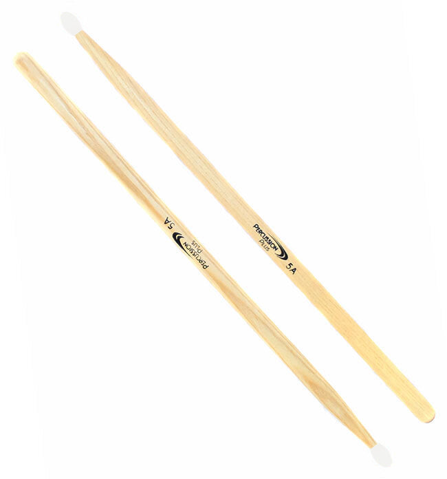 Percussion Plus 5A Hickory Wood Drum Sticks with Nylon Tip