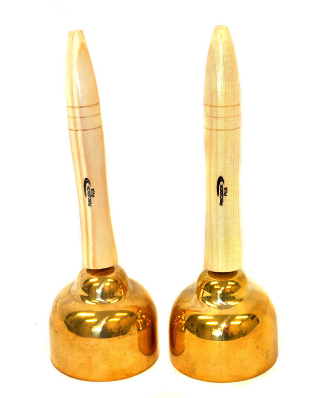 Percussion Plus Hand Bells Set - 2 Metal Bells with Wooden Handles