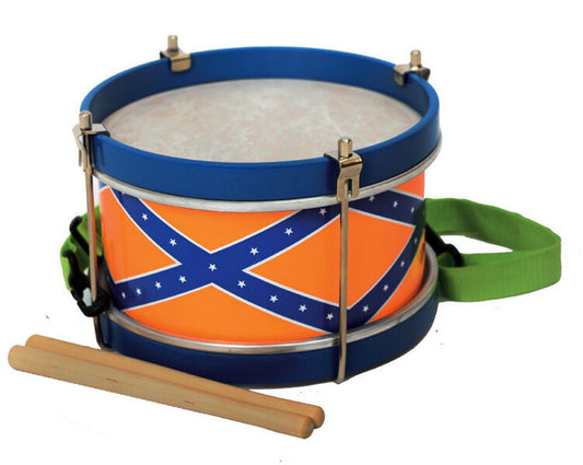 Percussion Plus Kids Marching Drum Blue/Orange with Pattern, Strap & Drumsticks