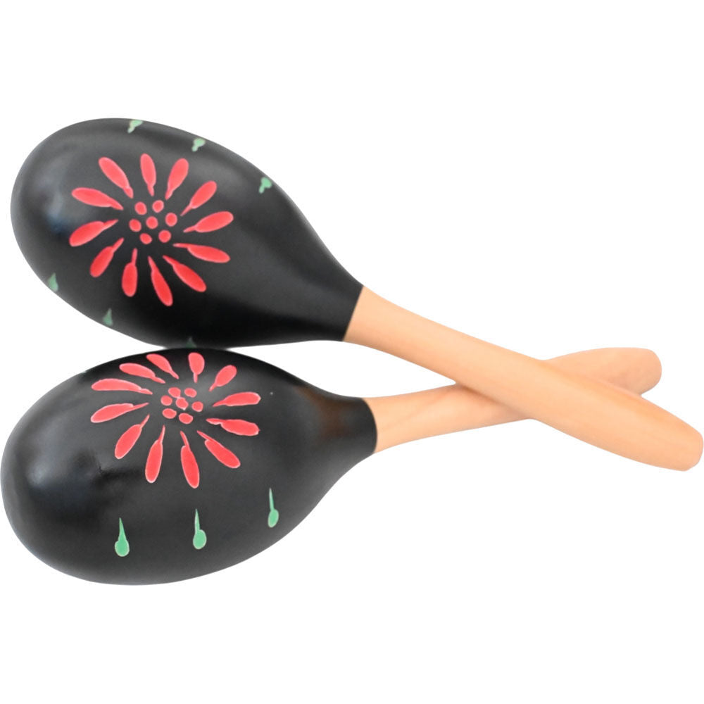 Percussion Plus Wooden Maracas - Black & Patterned Finish, 23.5cm Length, 8cm Head Diameter, Sold as a Pair — view 3