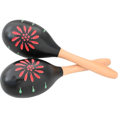 Percussion Plus Wooden Maracas - Black & Patterned Finish, 23.5cm Length, 8cm Head Diameter, Sold as a Pair — view 3