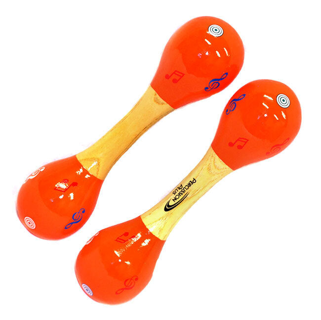 Percussion Plus Double-ended Wooden Maracas - Orange & Natural, 18.5cm Length, 5cm Head Diameter, Sold as Pair