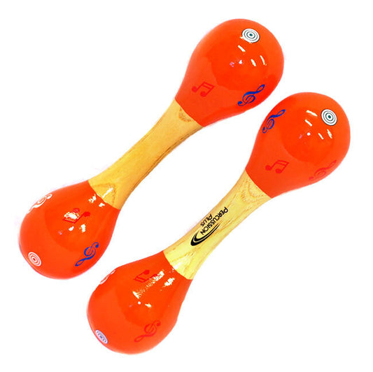 Percussion Plus Double-ended Wooden Maracas - Orange & Natural, 18.5cm Length, 5cm Head Diameter, Sold as Pair